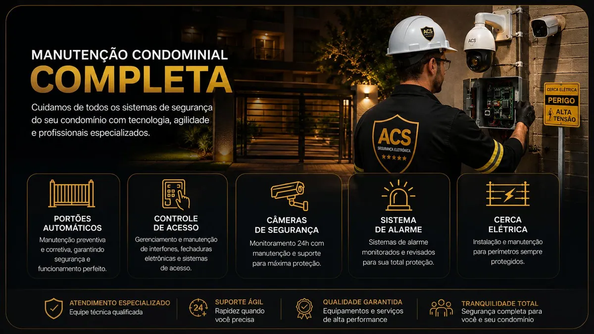 Manutenção condominial completa: cuidamos de todos os sistemas de segurança do seu condomínio com tecnologia, agilidade e profissionais especializados
